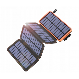Повербанк із сонячною батареєю 26800 mAh, 4 панелі, швидка, бездротова зарядка, чорний.